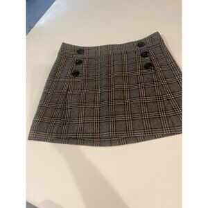 Gap Womens Plaid Mini Skirt With Button Details Size 8 Gray & Beige Wool Blend S